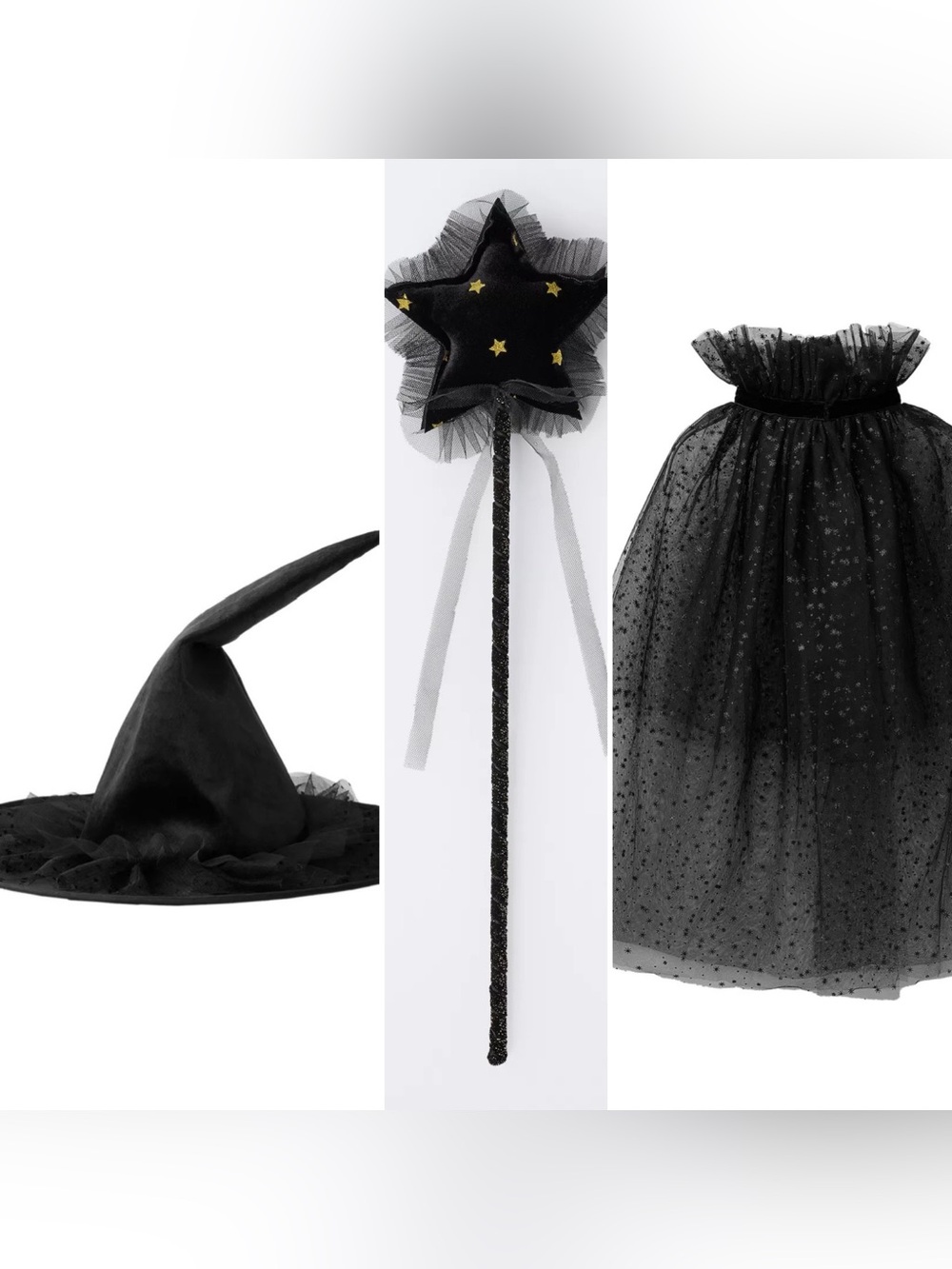 New With Tags! Zara Kids Sparkly Witch Halloween Costume Hat Cloak Wand